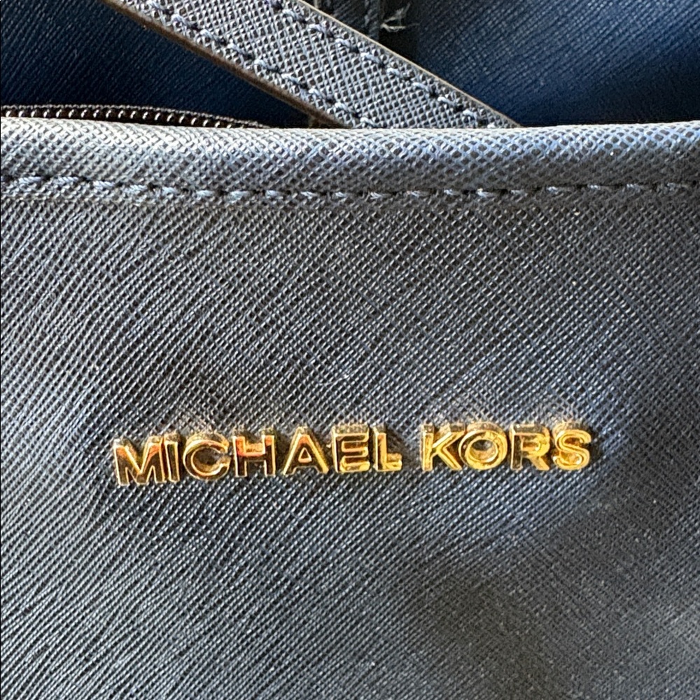 MICHAEL KORS Small Jet Set Tote Shoulder Leather Navy Blue Gold Hardware Tiny - Picture 6 of 8